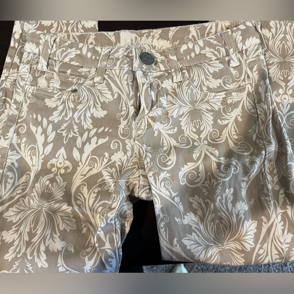 Kut from the Kloth floral denim tan and white